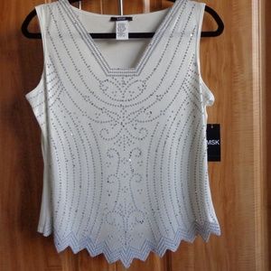 MSK Sleeveless Beaded Metallic Top